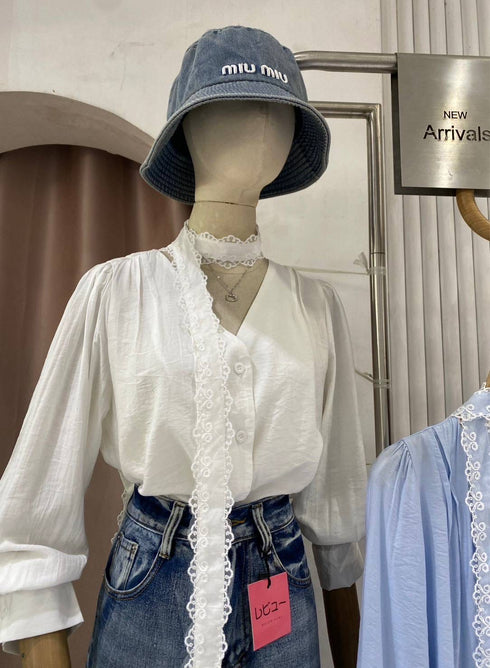 V Neck Design Choker Lace Strap Shirt